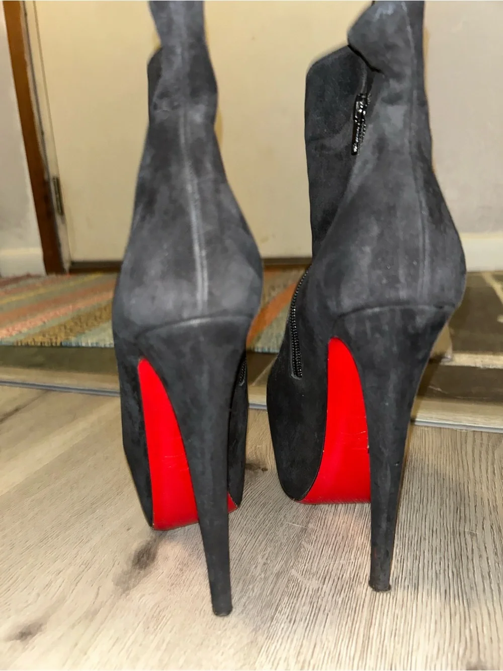 Christian Louboutin Black Suede Platform Ankle Boots
